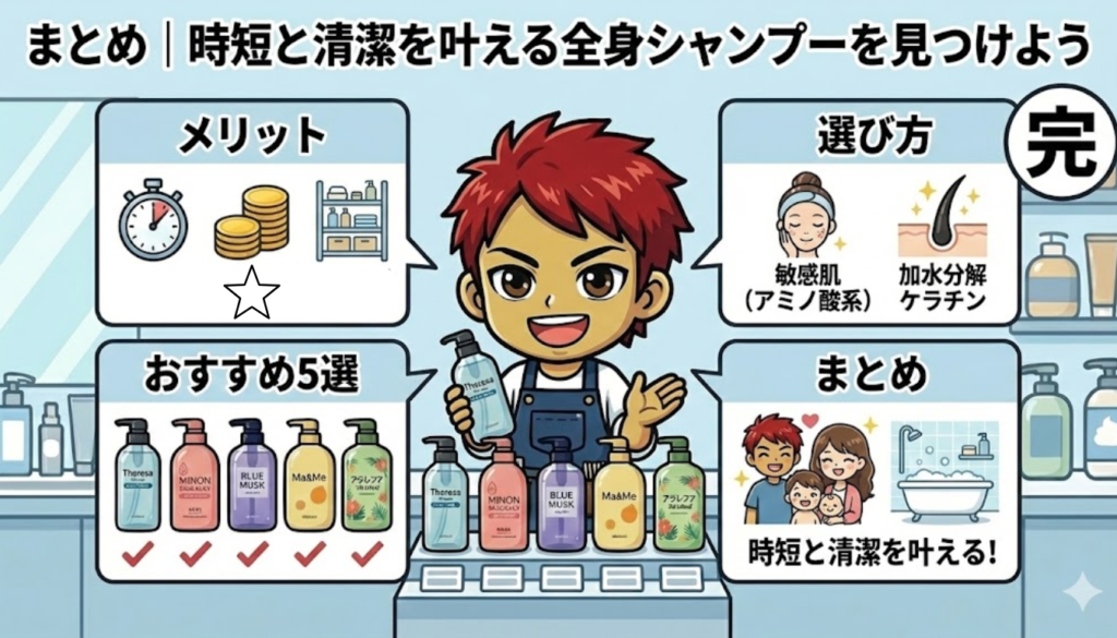 まとめ｜時短と清潔を叶える全身シャンプーを見つけよう