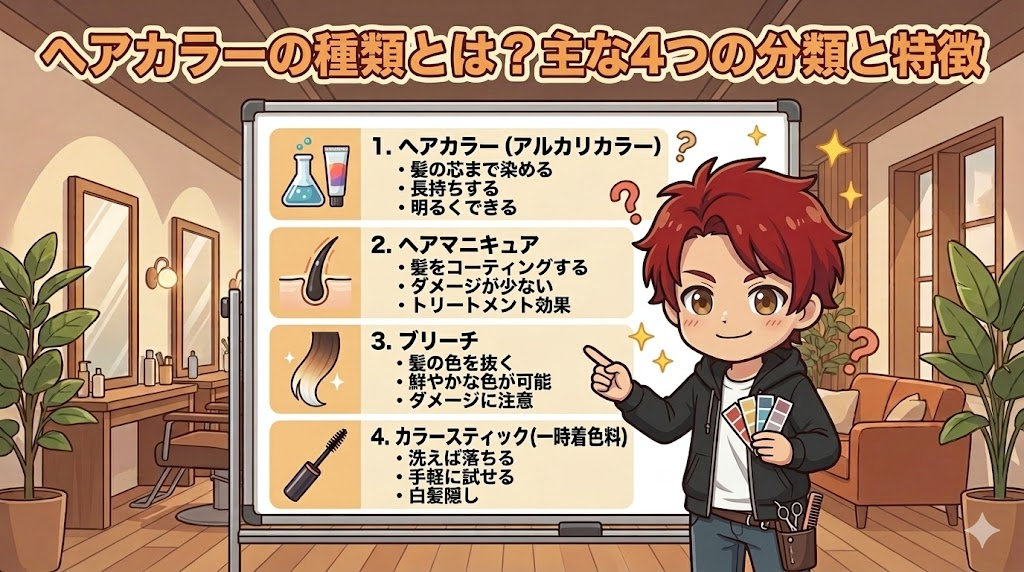 ヘアカラーの種類とは？主な4つの分類と特徴