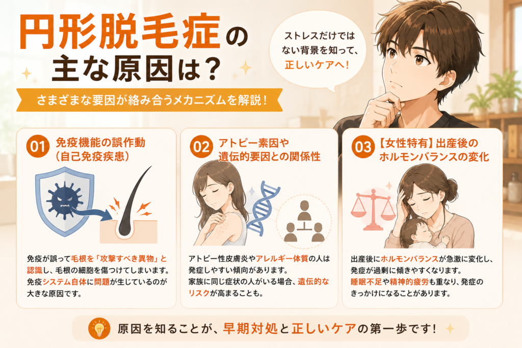 円形脱毛症の主な原因は？ストレスだけではない背景