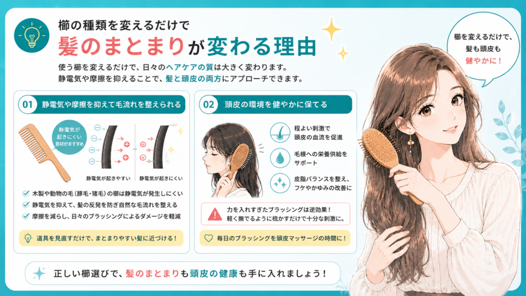 櫛の種類を変えるだけで髪のまとまりが変わる理由