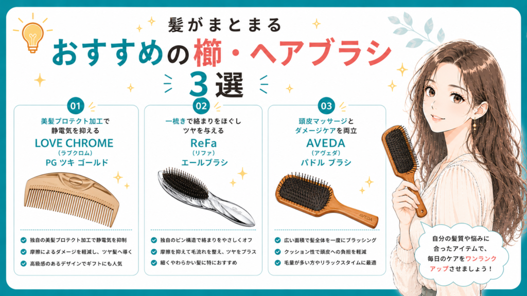 髪がまとまるおすすめの櫛・ヘアブラシ3選