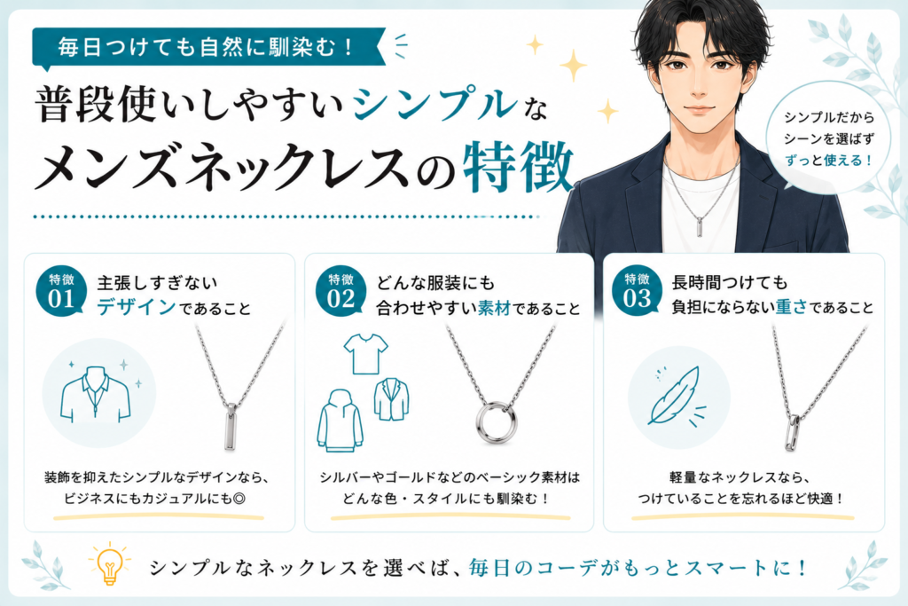 普段使いしやすいシンプルなメンズネックレスの特徴