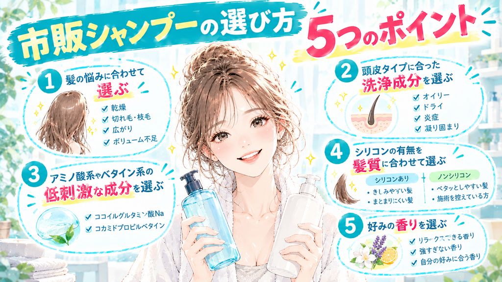 市販シャンプーの選び方5つのポイント